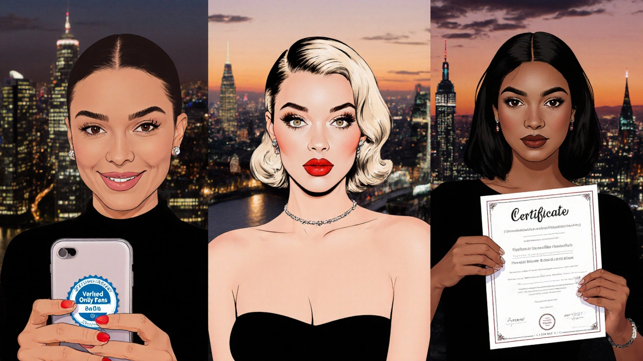 Three distinct types of pornstar escorts illustrated side by side: former performer, lookalike, and hybrid companion.