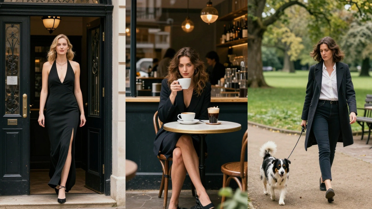 Three scenes showing different types of London escorts in everyday settings.